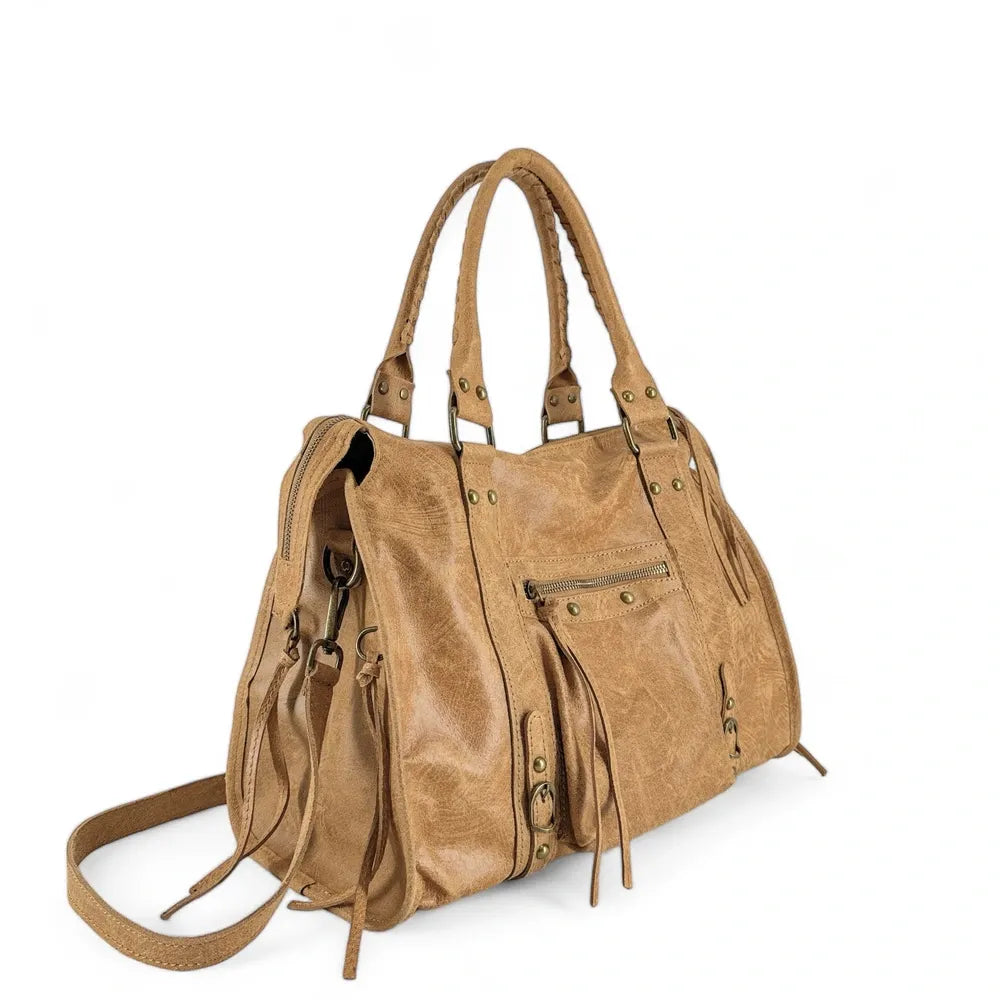 Sac à main en cuir brossé SANDSTORM Camel clair