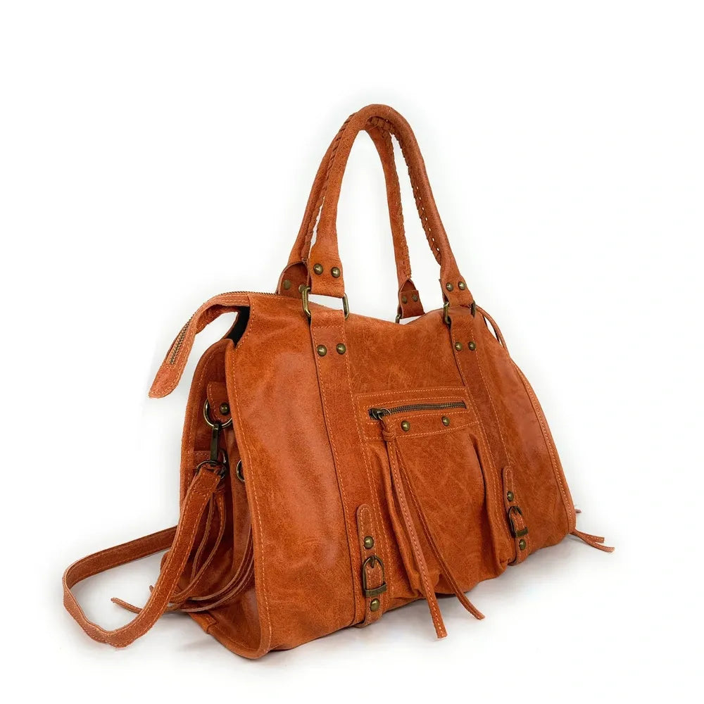 Sac à main en cuir brossé SANDSTORM Mandarine