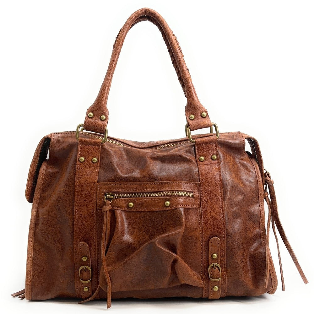 Sac à main en cuir brossé SANDSTORM Camel foncé