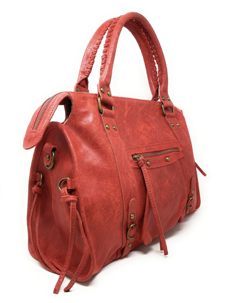 Sac à main en cuir brossé SANDSTORM Rouge fraise