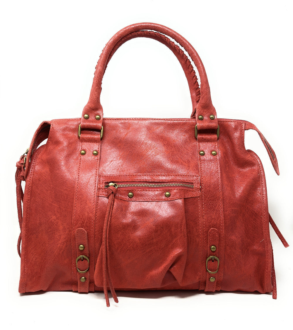 Sac à main en cuir brossé SANDSTORM Rouge fraise