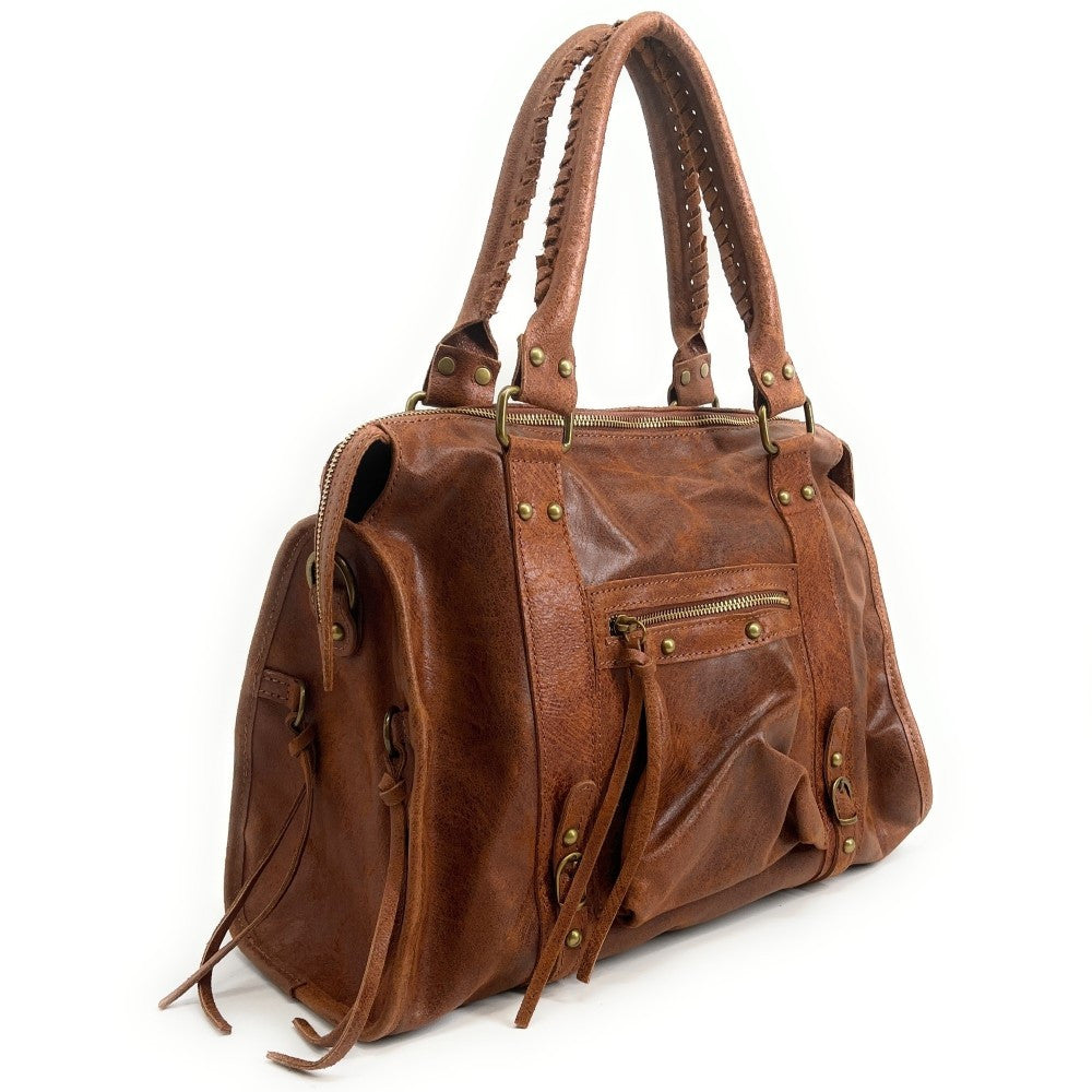 Sac à main en cuir brossé SANDSTORM Camel foncé