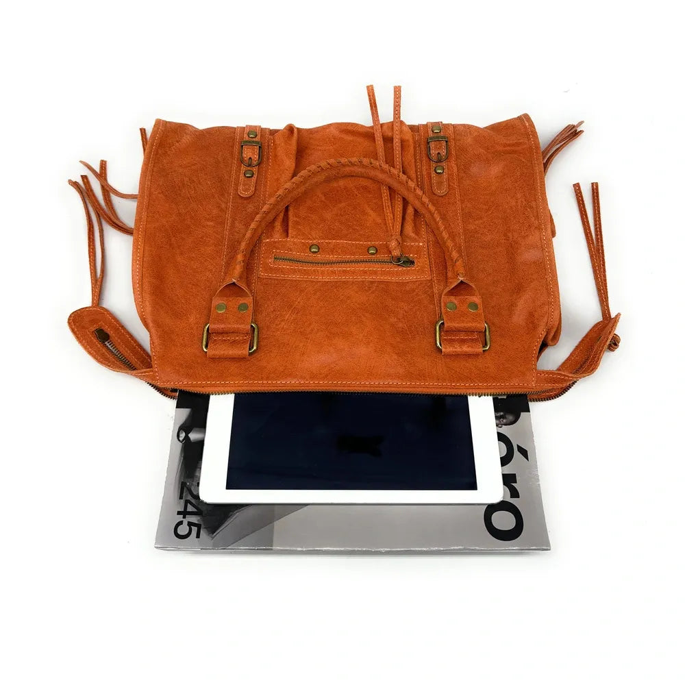 Sac à main en cuir brossé SANDSTORM Mandarine