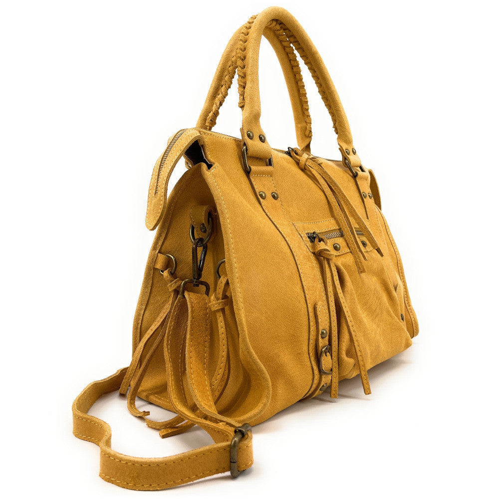 Sac à main en cuir brossé SANDSTORM Jaune Moutarde