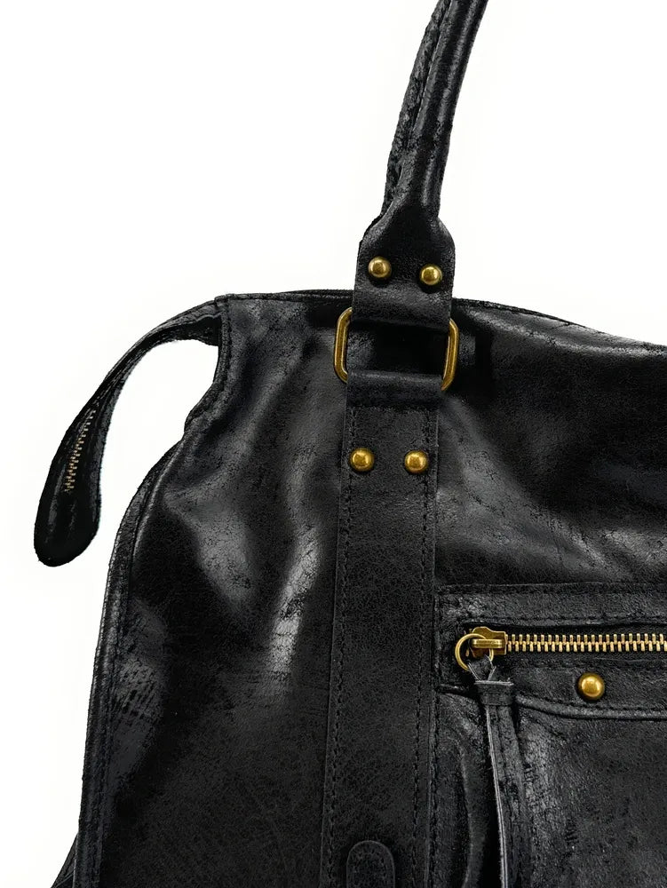 Sac à main en cuir brossé SANDSTORM Noir