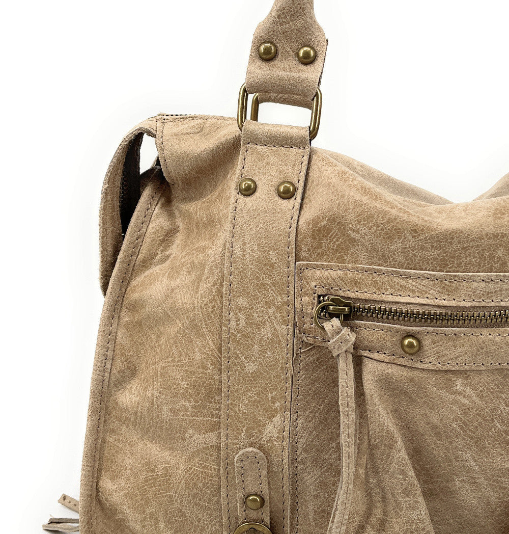 Sac à main en cuir brossé SANDSTORM Taupe clair