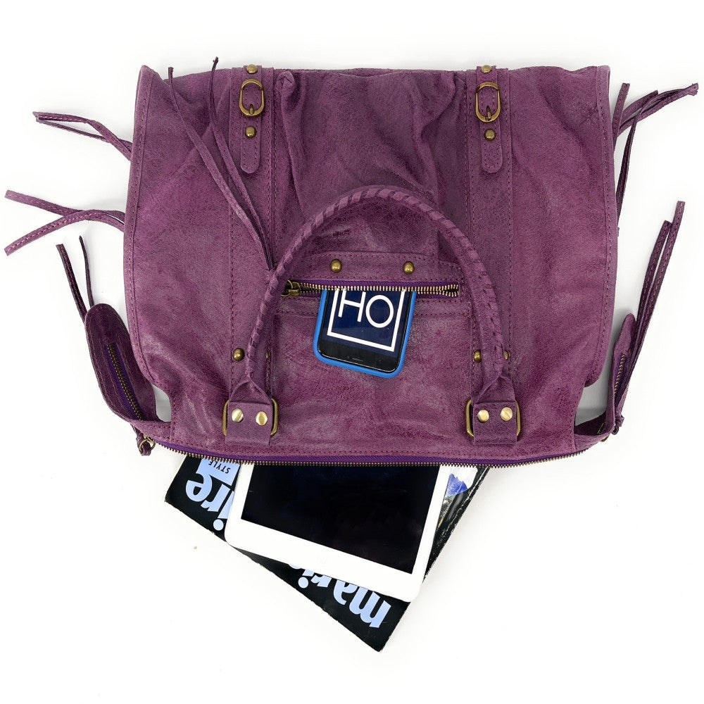 Sac à main en cuir brossé SANDSTORM Prune