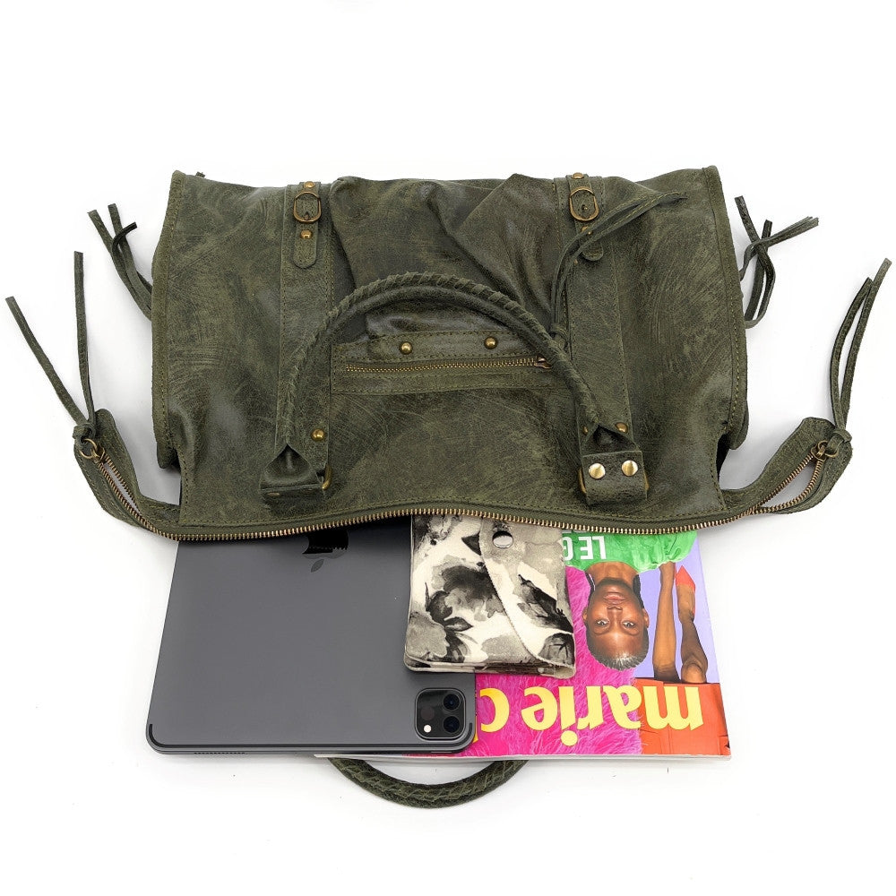 Sac à main en cuir brossé SANDSTORM Kaki