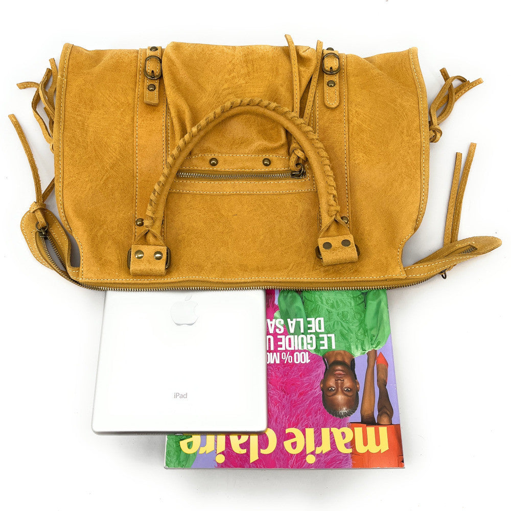 Sac à main en cuir brossé SANDSTORM Jaune Moutarde