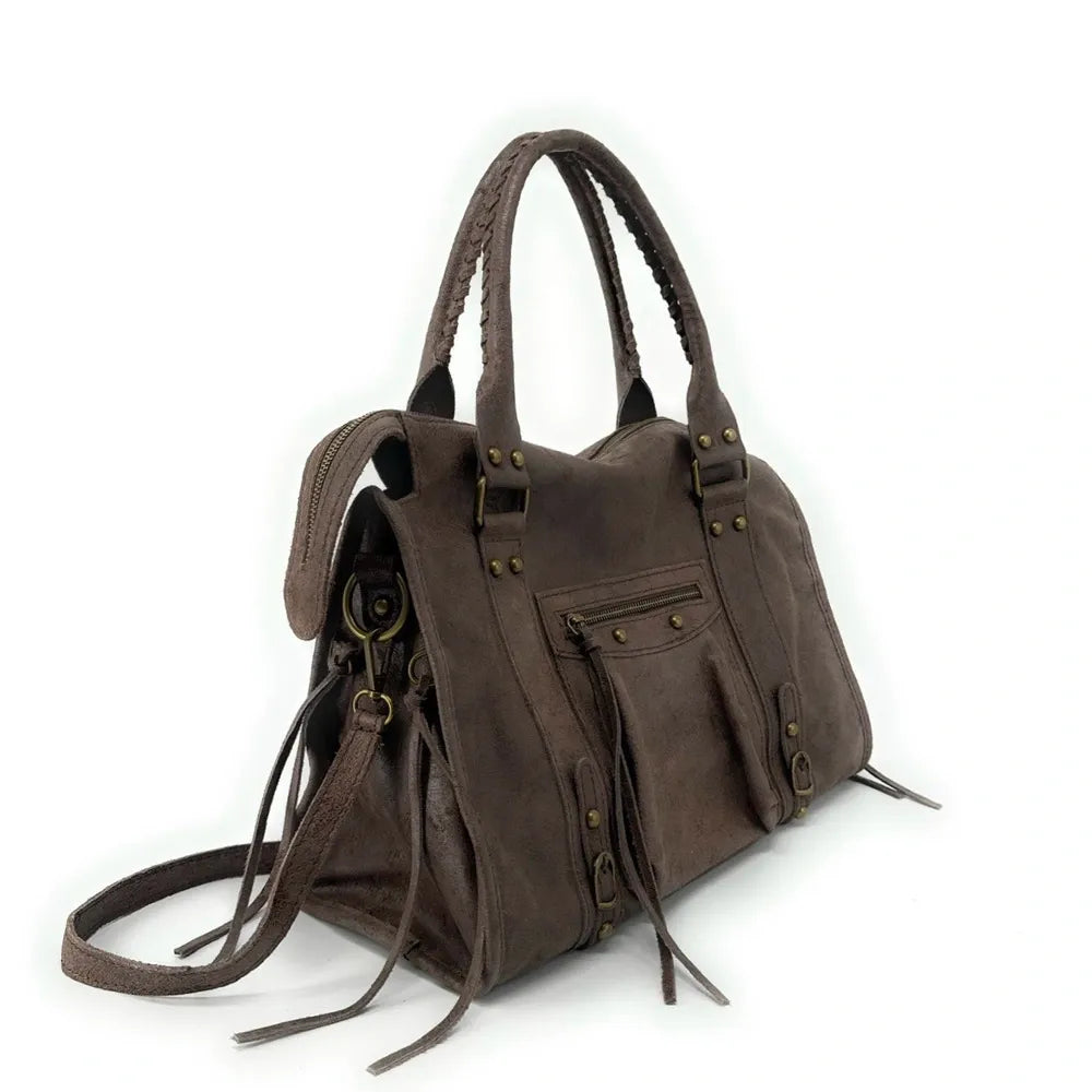 Sac à main en cuir brossé SANDSTORM Chocolat