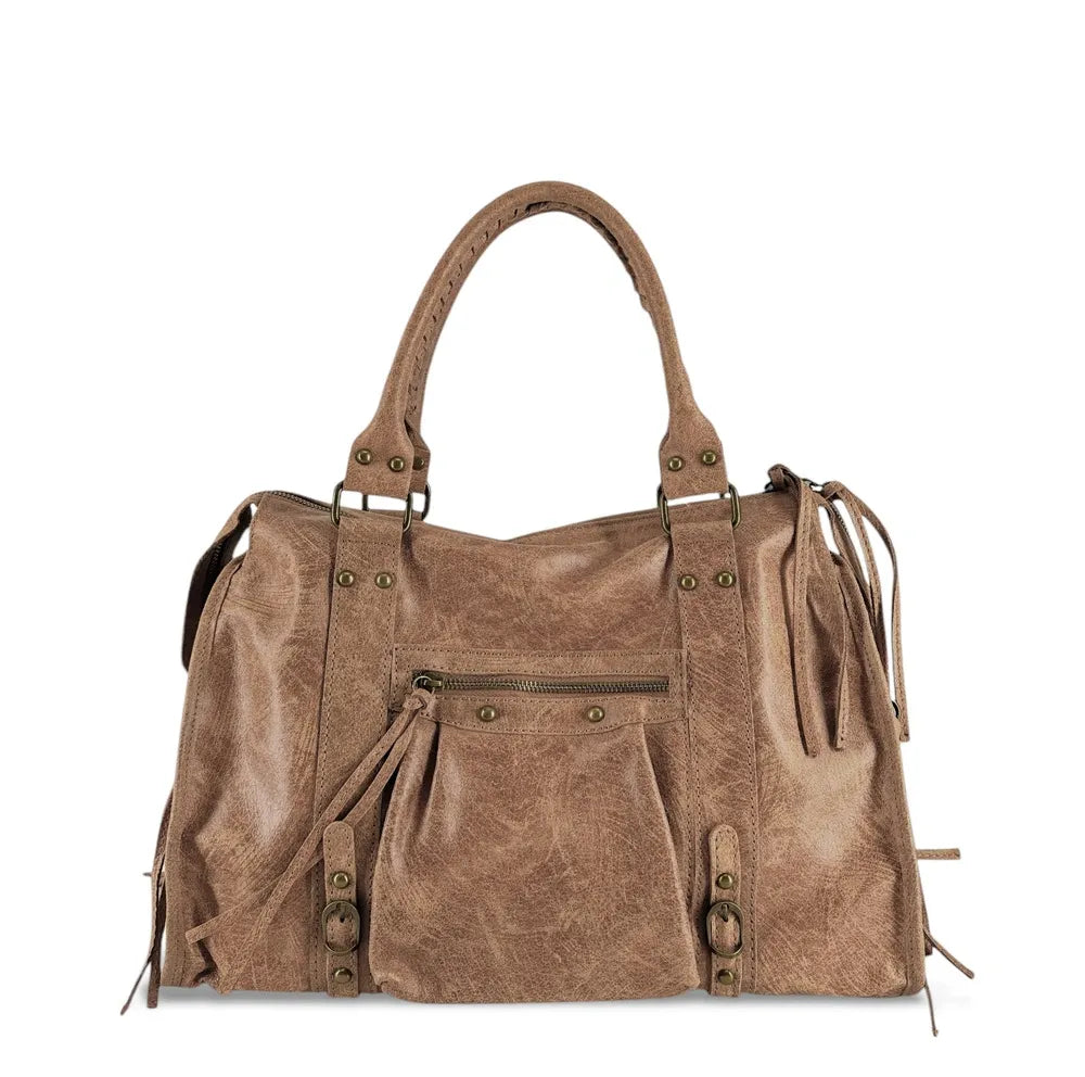 Sac à main en cuir brossé SANDSTORM Mocha mousse