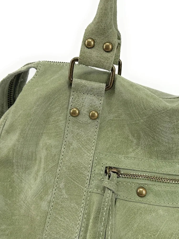 Sac à main en cuir brossé SANDSTORM Vert amande