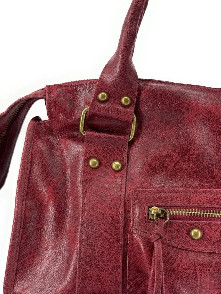 Sac à main en cuir brossé SANDSTORM Rouge bordeaux