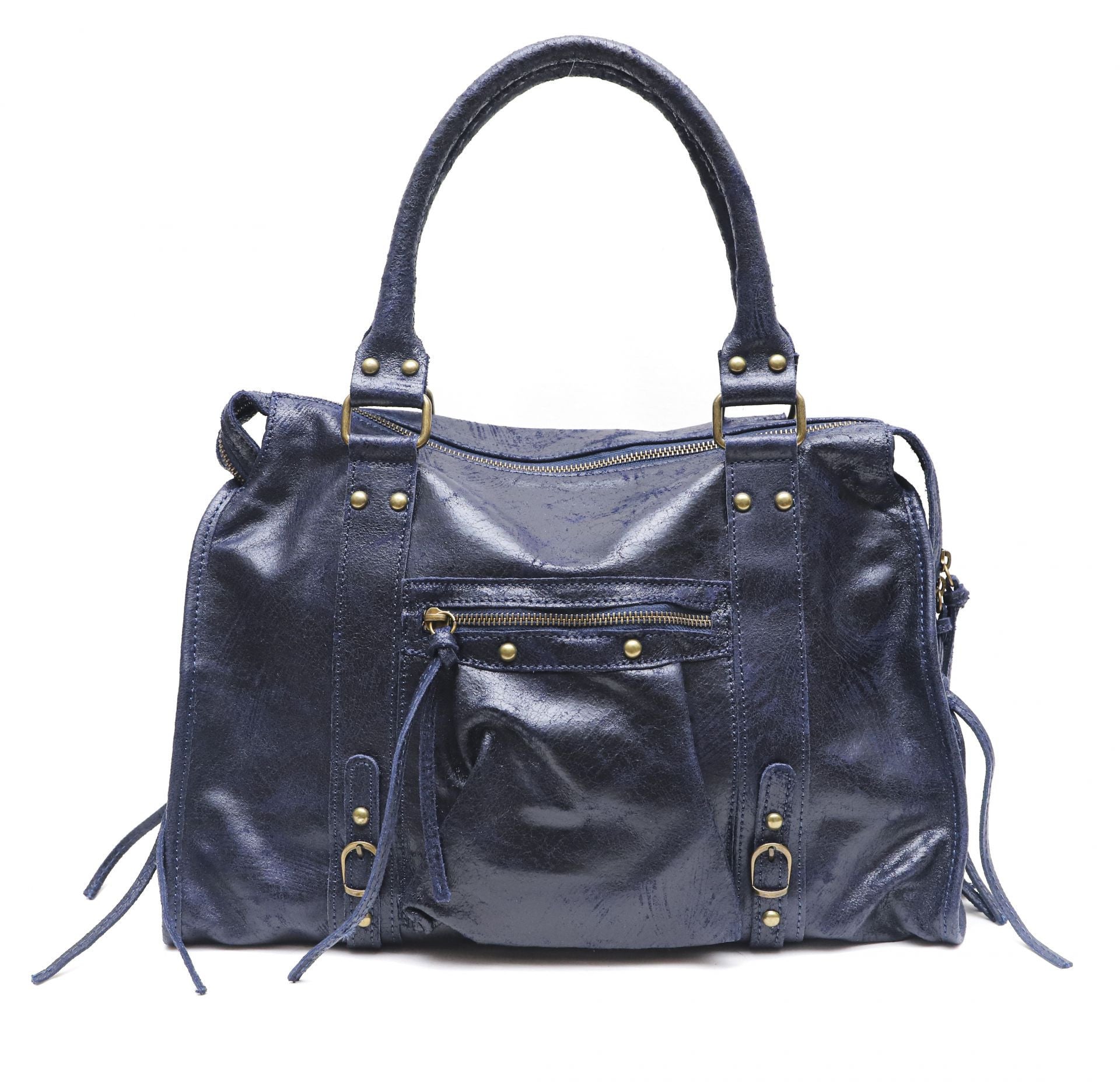 Sac à main en cuir brossé SANDSTORM Bleu marine