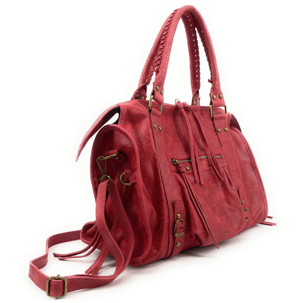 Sac à main en cuir brossé SANDSTORM Rouge garance