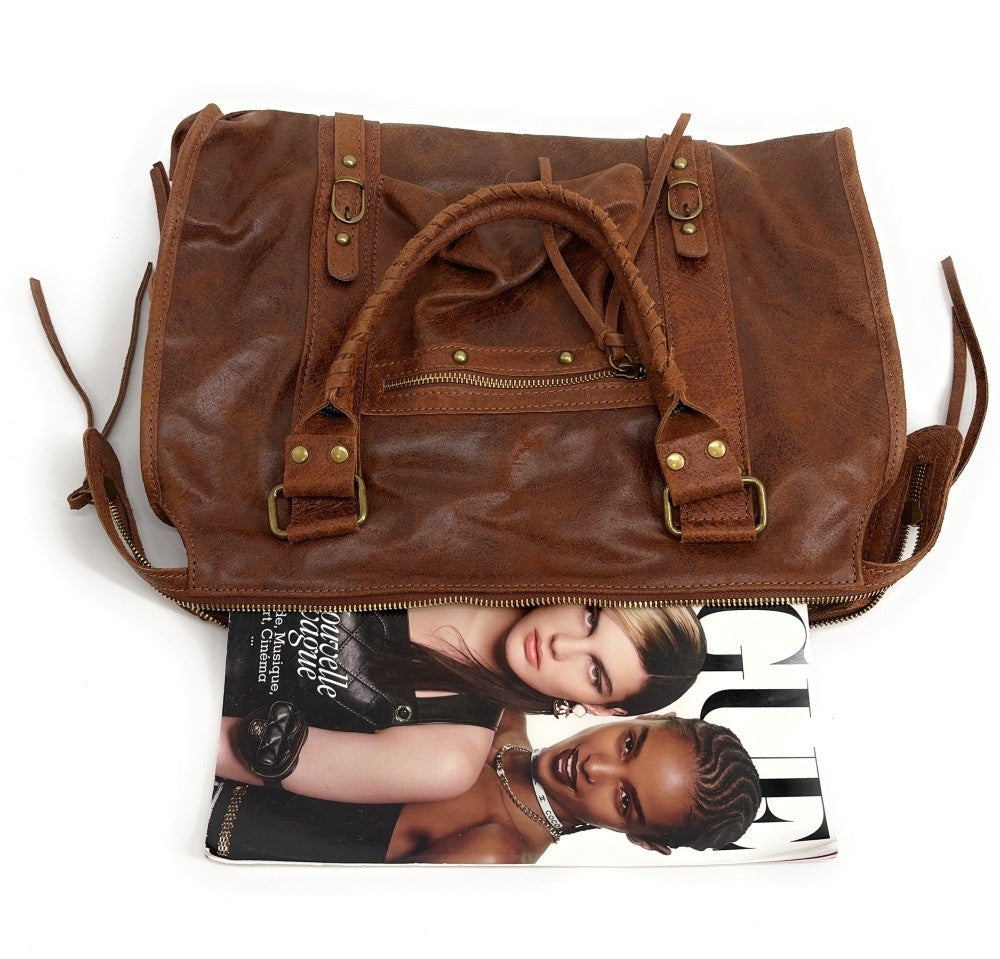 Sac à main en cuir brossé SANDSTORM Camel foncé