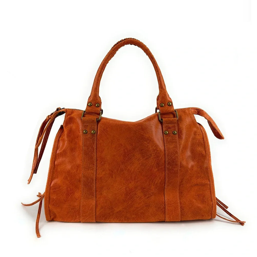 Sac à main en cuir brossé SANDSTORM Mandarine
