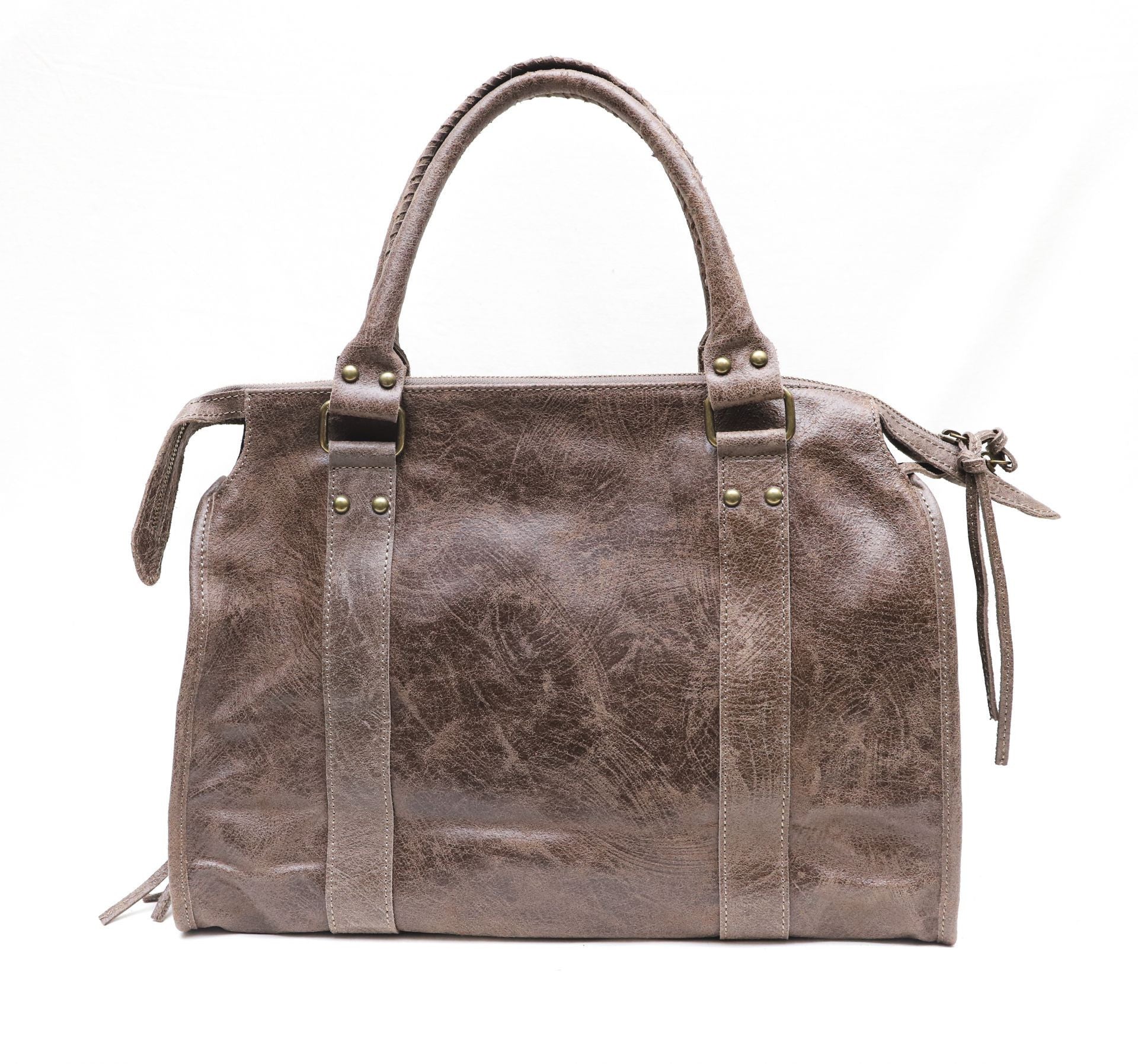 Sac à main en cuir brossé SANDSTORM Taupe foncé
