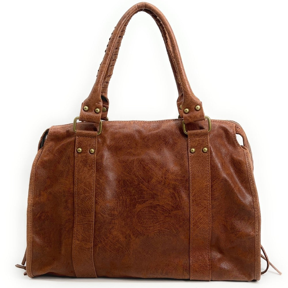 Sac à main en cuir brossé SANDSTORM Camel foncé