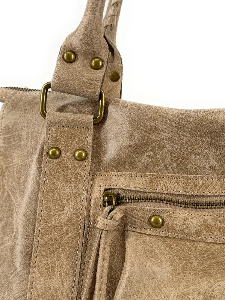 Sac à main en cuir brossé SANDSTORM Taupe