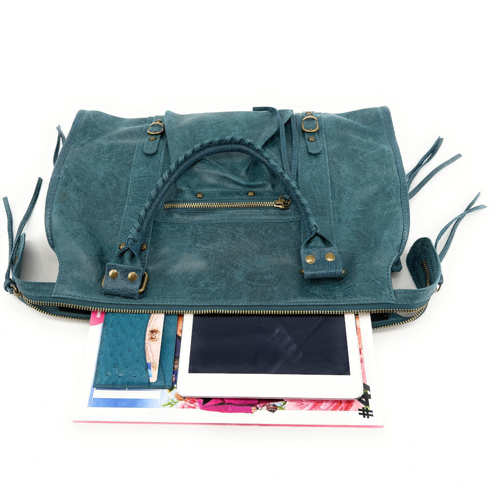 Sac à main en cuir brossé SANDSTORM Bleu Teal