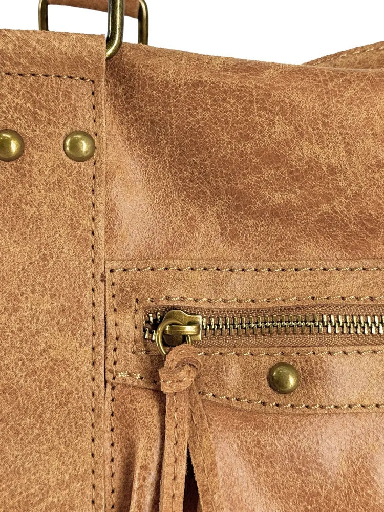 Sac à main en cuir brossé SANDSTORM Camel clair