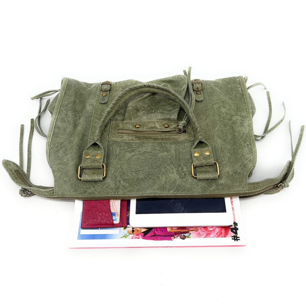 Sac à main en cuir brossé SANDSTORM Kaki clair