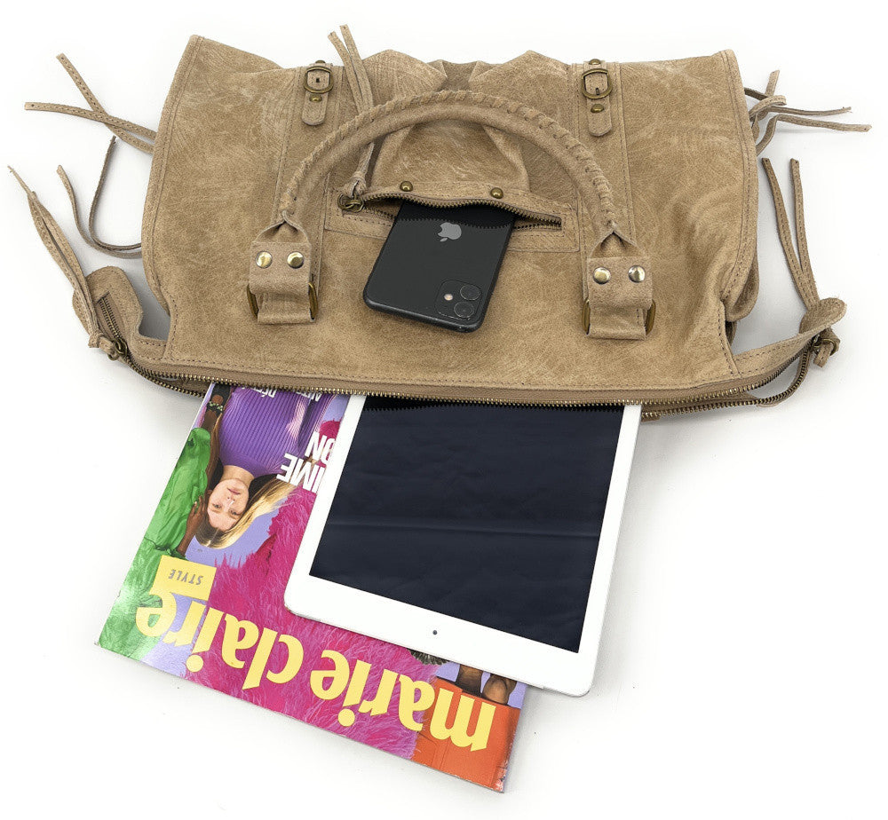 Sac à main en cuir brossé SANDSTORM Taupe clair