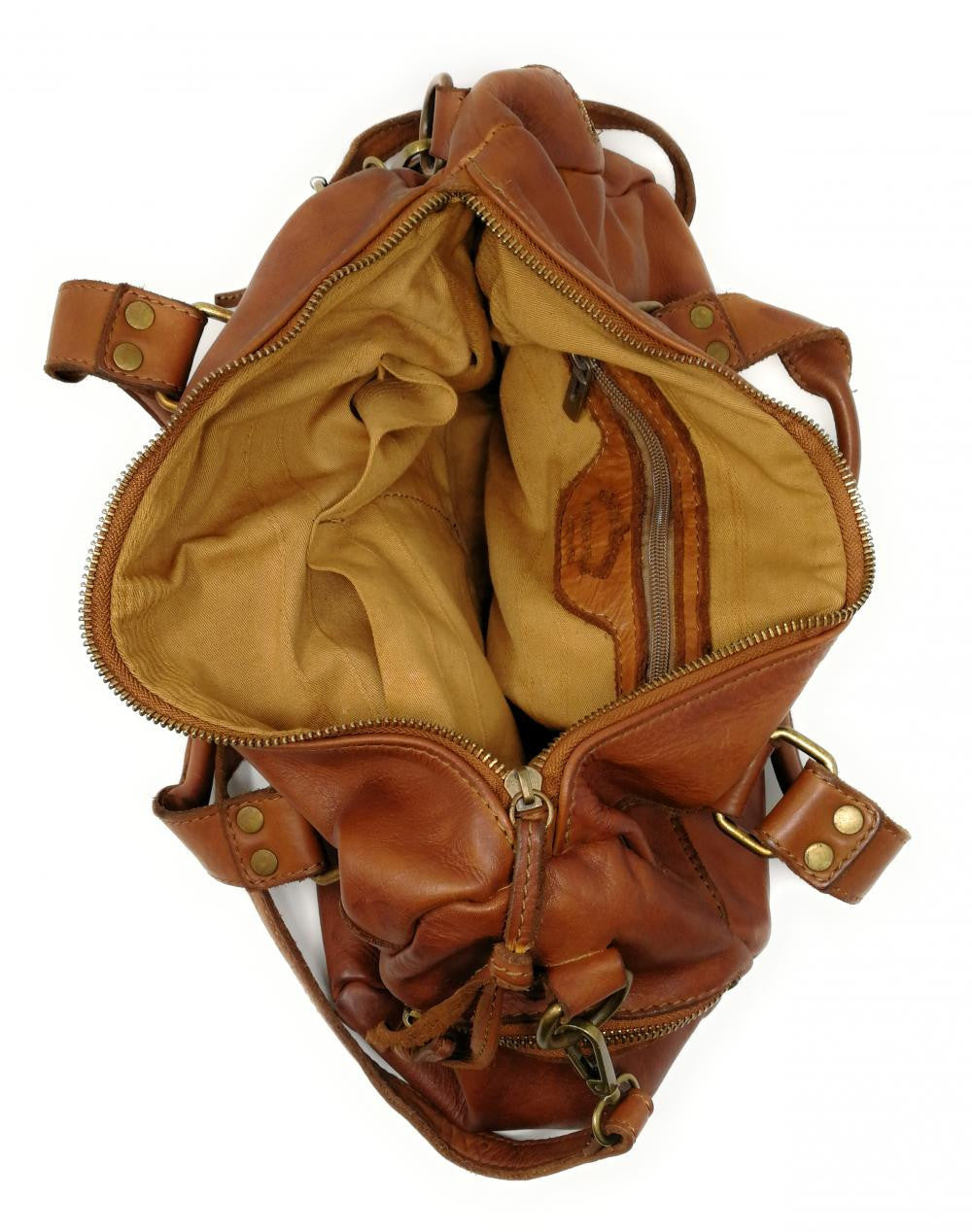 Sac en cuir vintage MISS EUGENIE Cognac