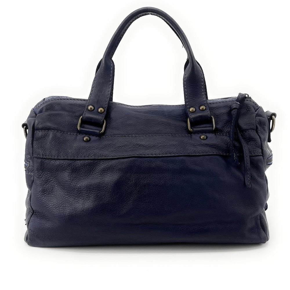 Sac en cuir vintage MISS EUGENIE Bleu marine