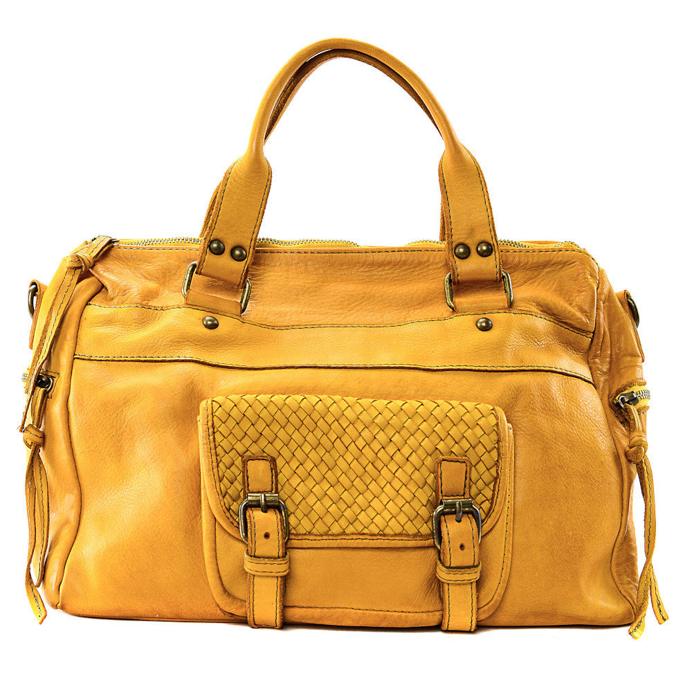 Sac en cuir vintage MISS EUGENIE Jaune Moutarde