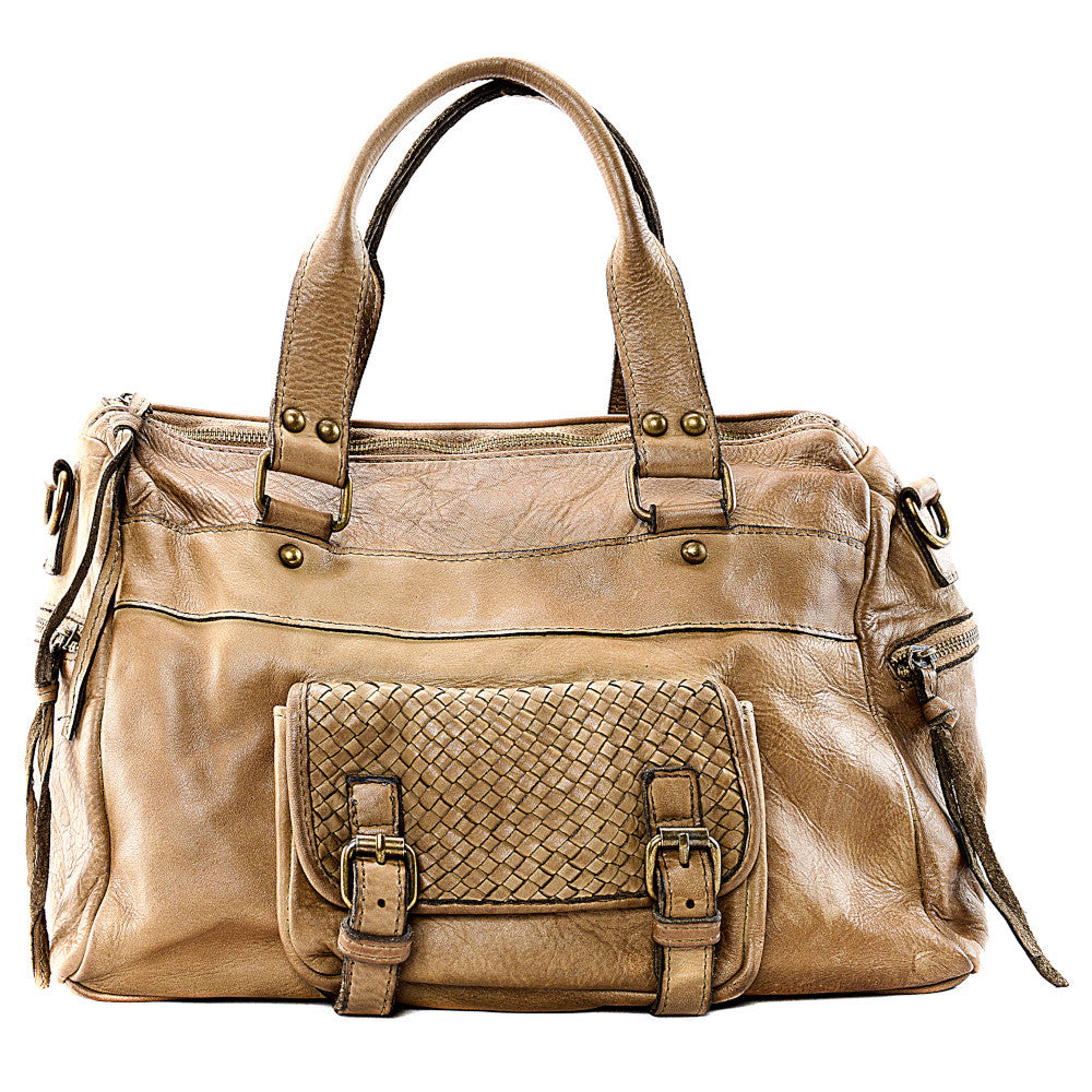 Sac en cuir vintage MISS EUGENIE Taupe