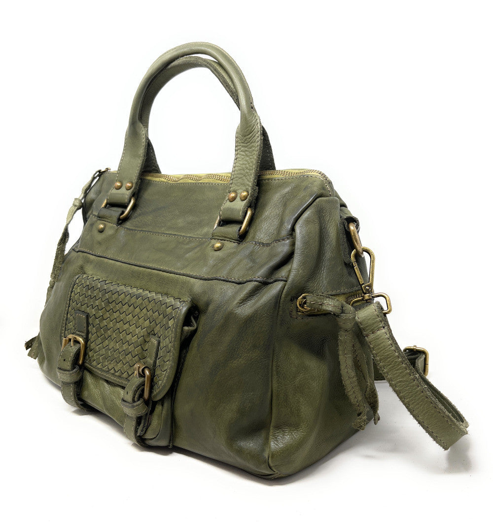 Sac en cuir vintage MISS EUGENIE Kaki