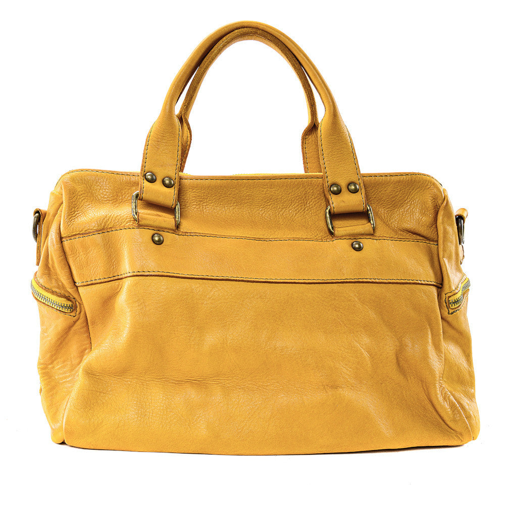 Sac en cuir vintage MISS EUGENIE Jaune Moutarde