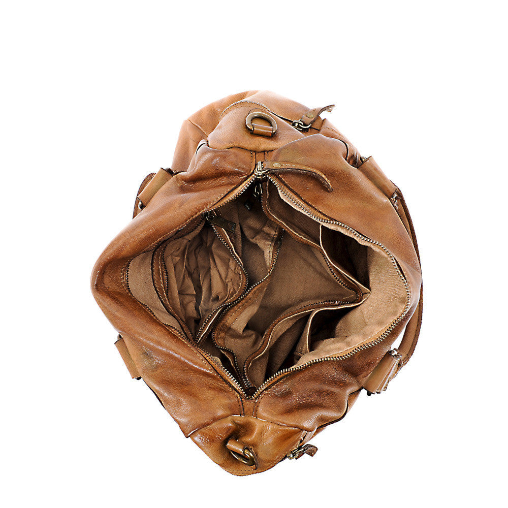 Sac en cuir vintage MISS EUGENIE Camel foncé