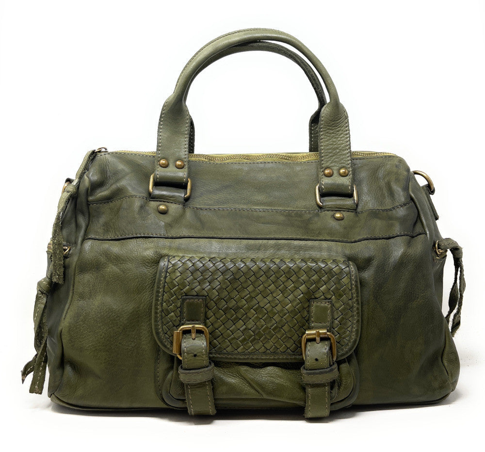 Sac en cuir vintage MISS EUGENIE Kaki
