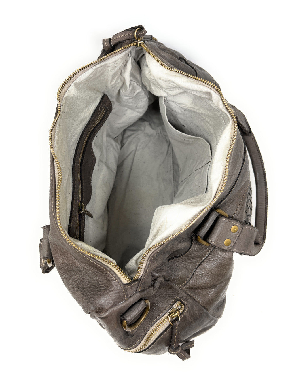 Sac en cuir vintage MISS EUGENIE Taupe foncé