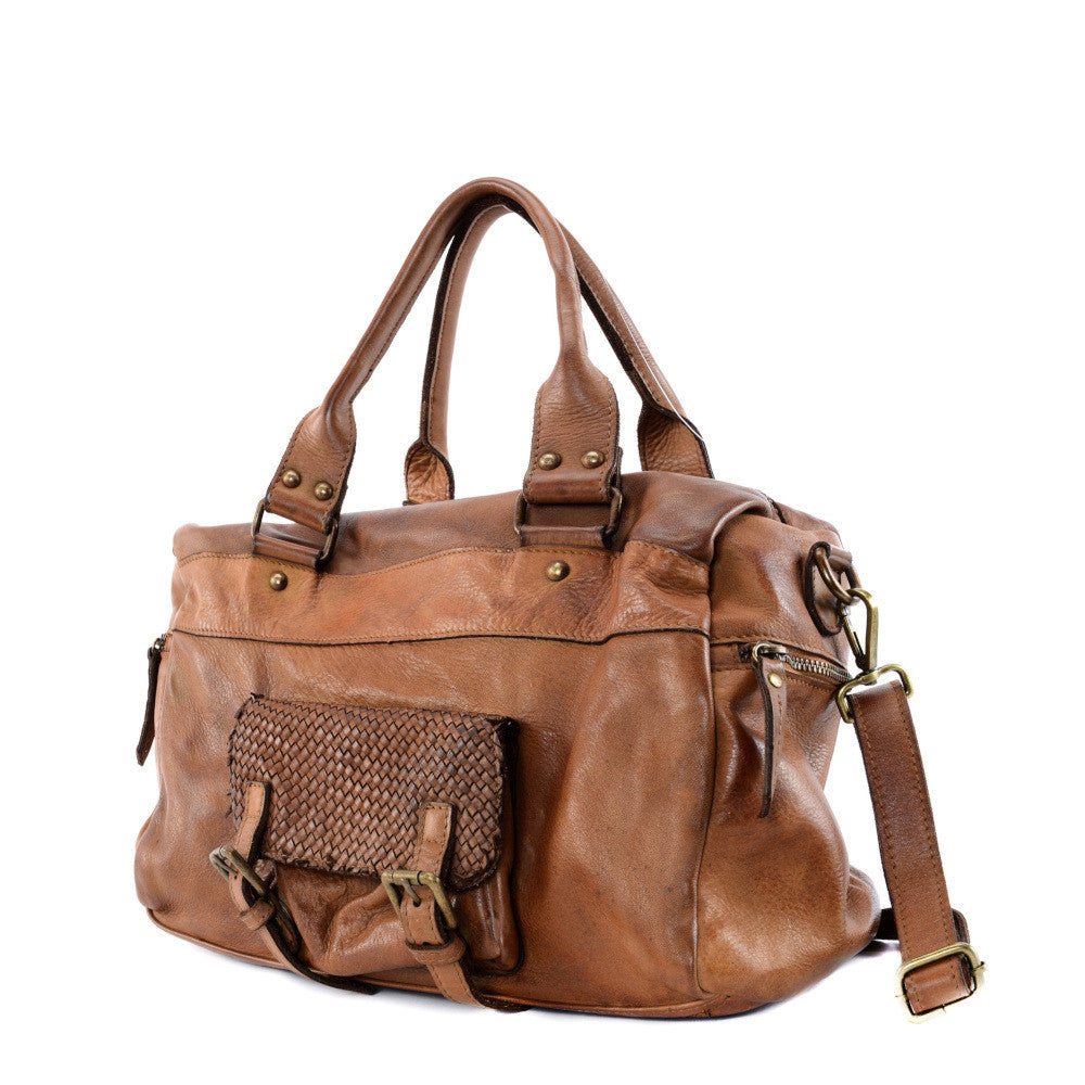 Sac en cuir vintage MISS EUGENIE Camel foncé