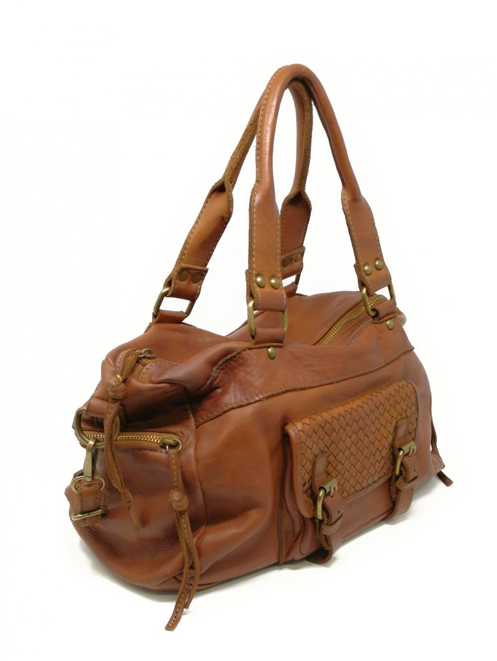 Sac en cuir vintage MISS EUGENIE Cognac