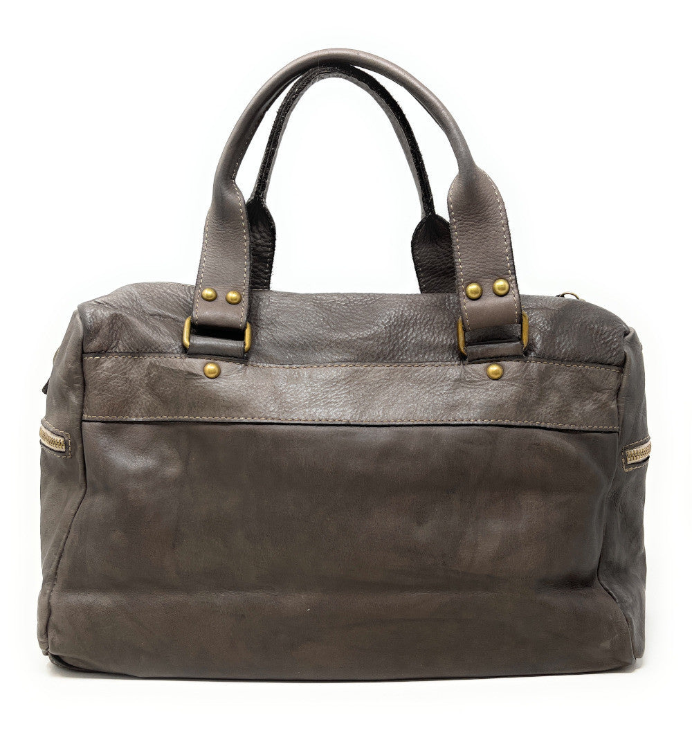 Sac en cuir vintage MISS EUGENIE Taupe foncé