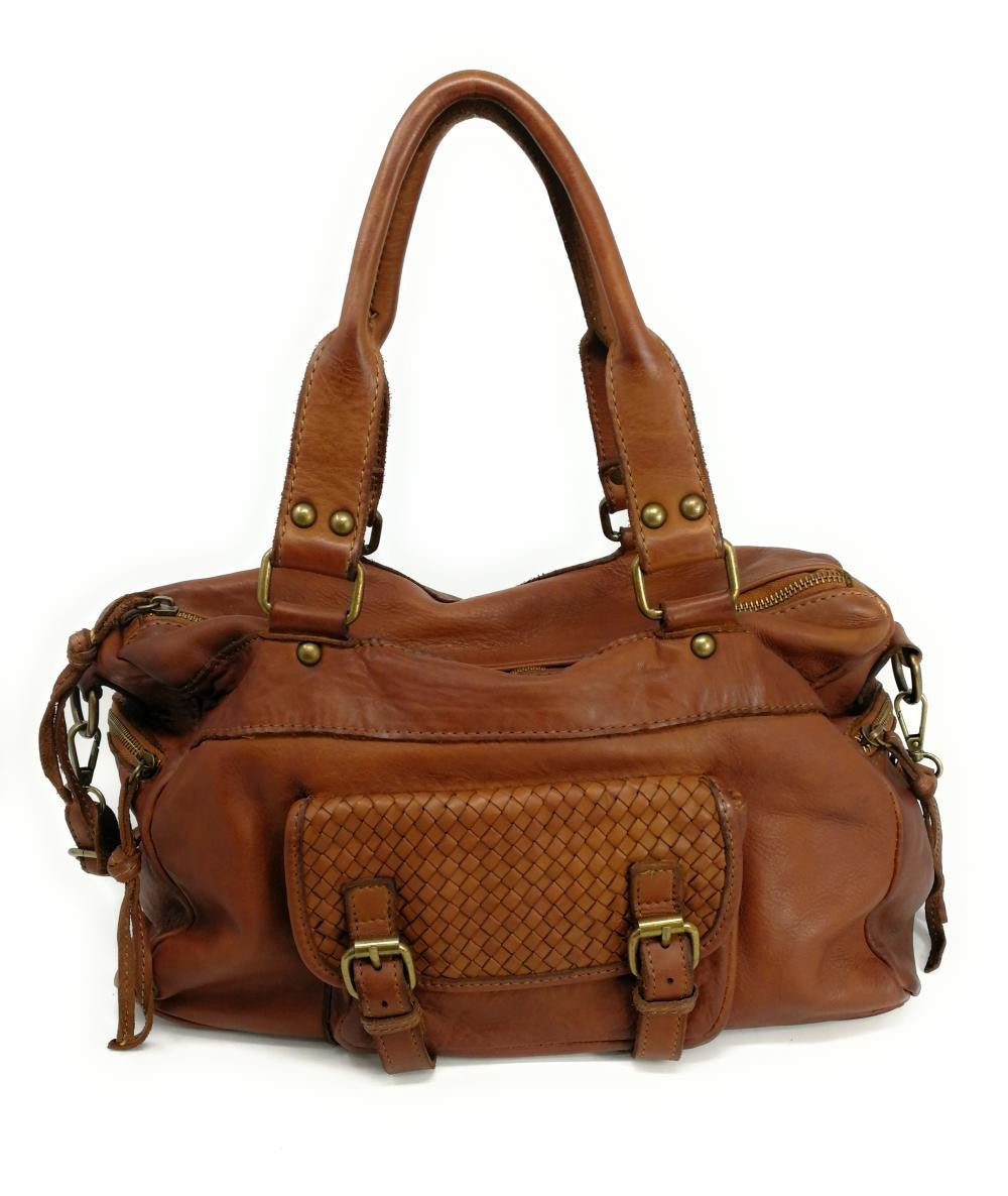 Sac en cuir vintage MISS EUGENIE Cognac
