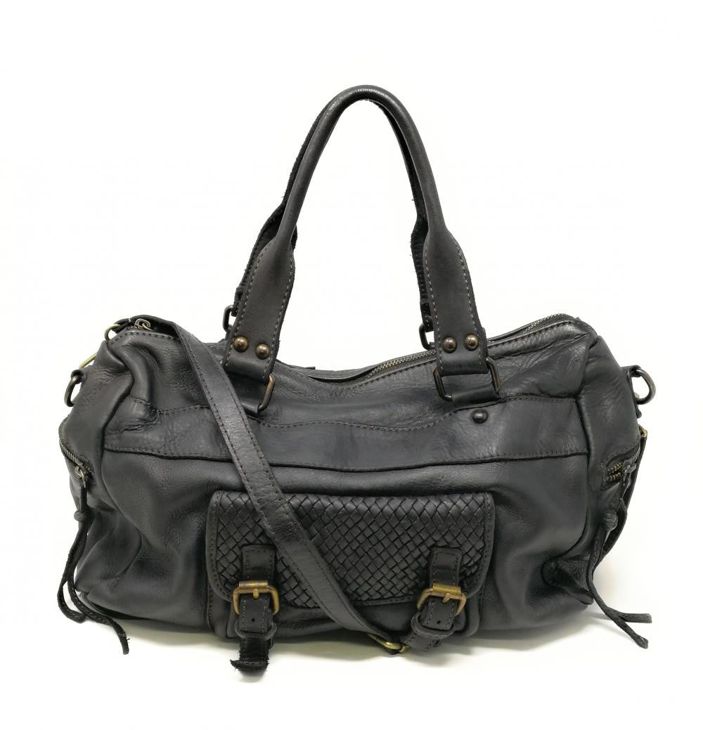 Sac en cuir vintage MISS EUGENIE Noir