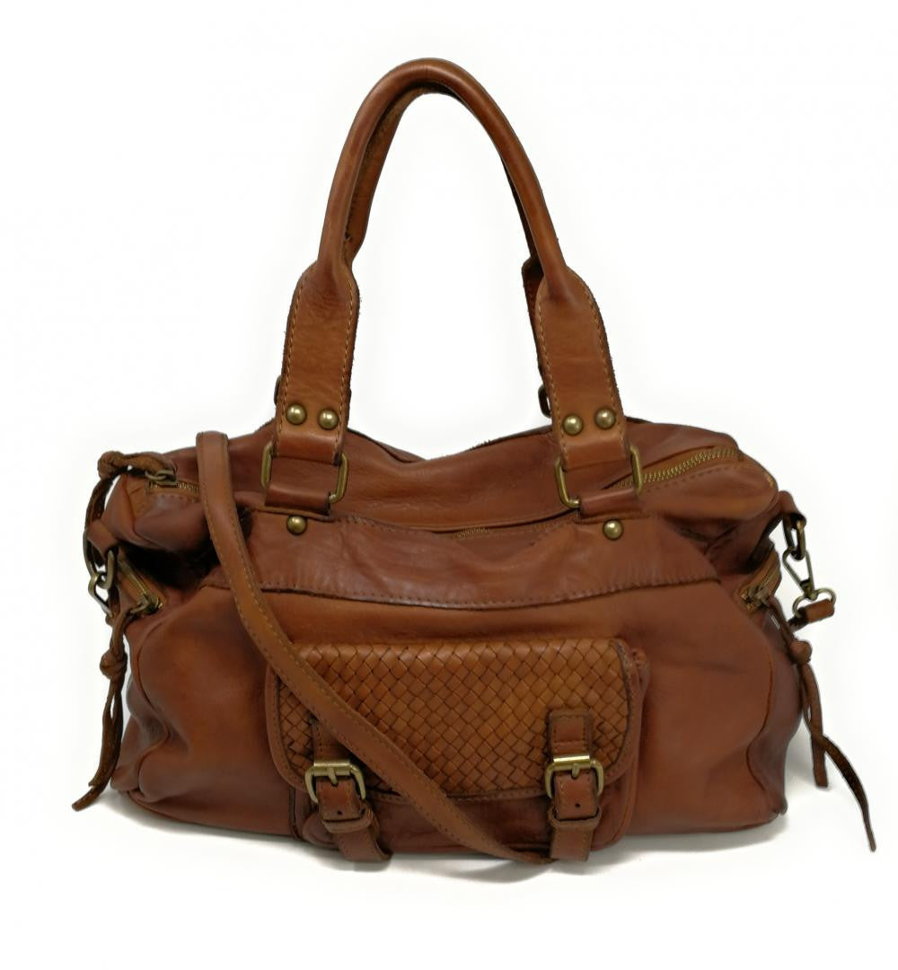 Sac en cuir vintage MISS EUGENIE Cognac