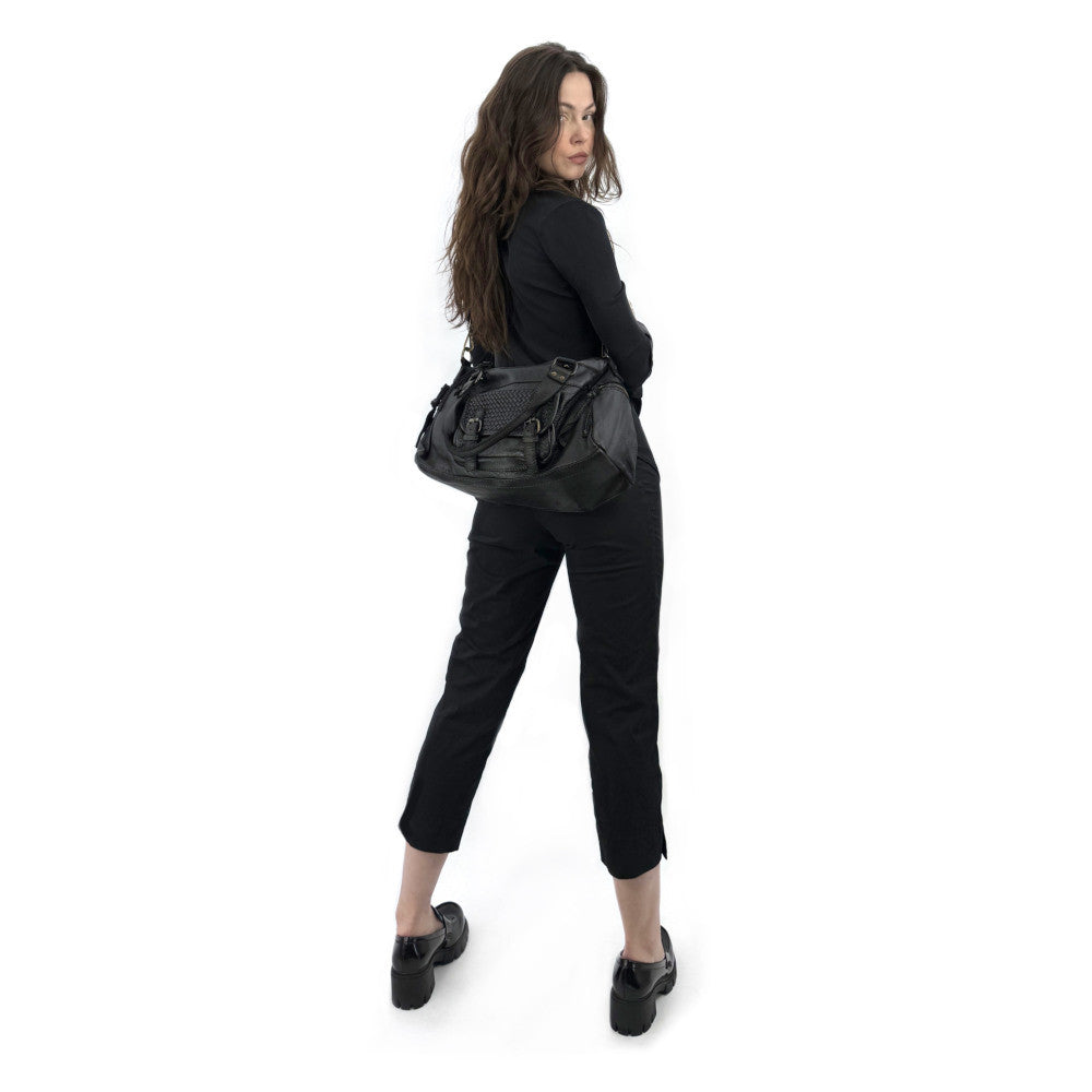Sac en cuir vintage MISS EUGENIE Noir