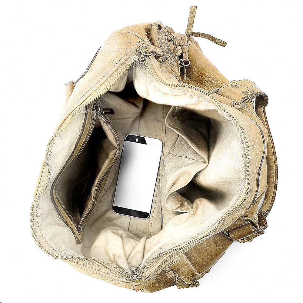 Sac en cuir vintage MISS EUGENIE Taupe