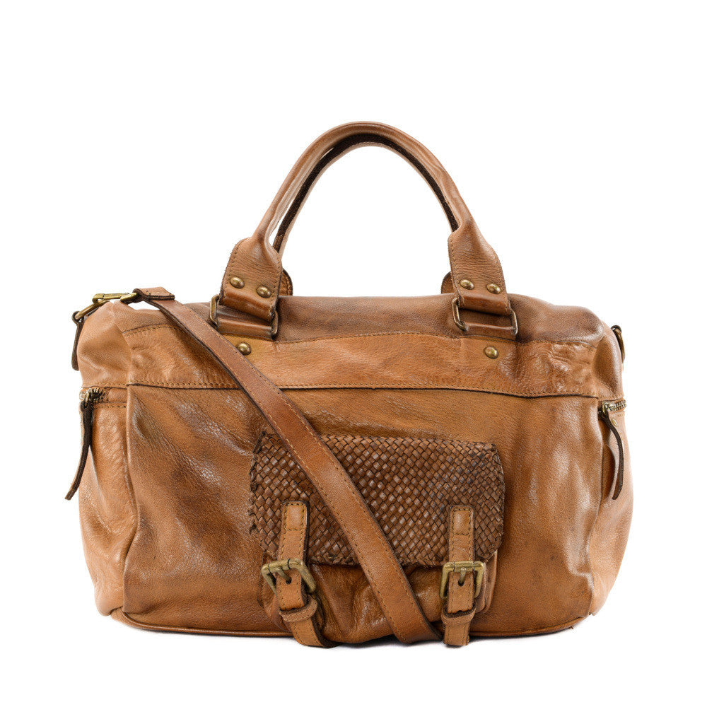 Sac en cuir vintage MISS EUGENIE Camel foncé