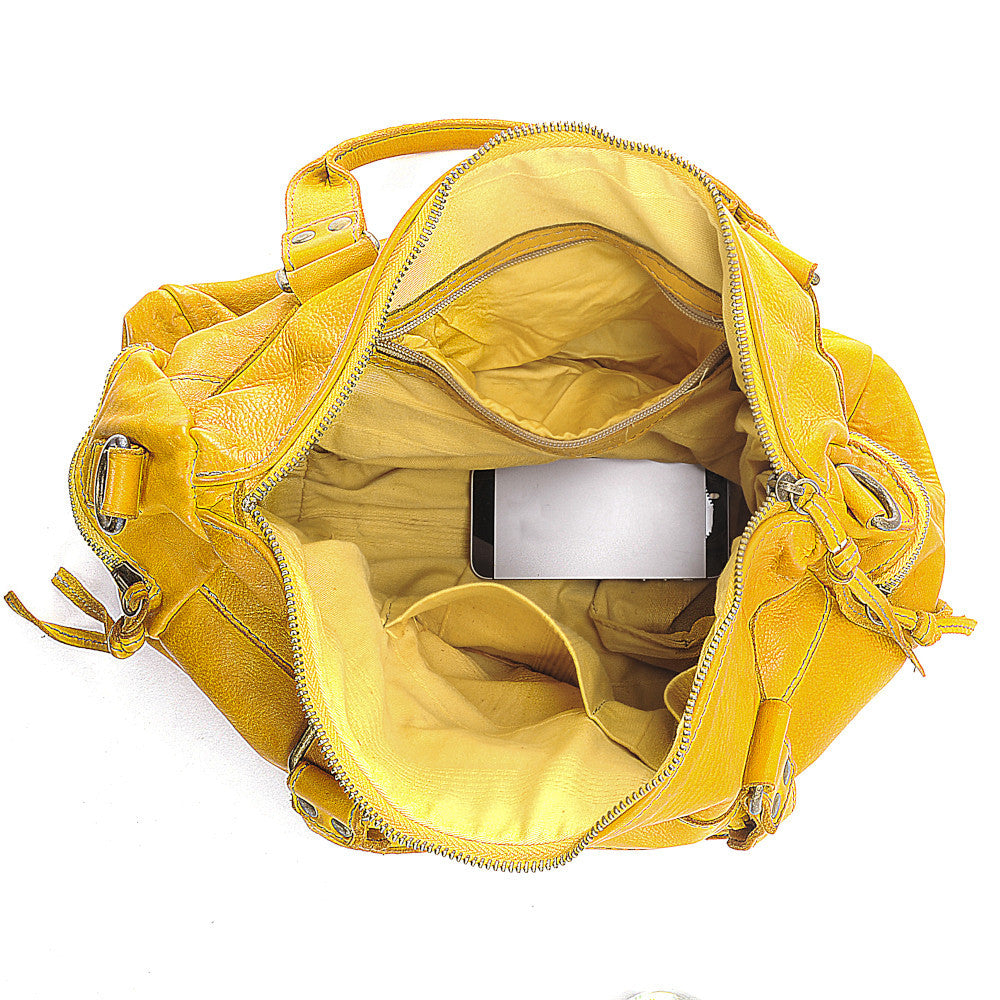 Sac en cuir vintage MISS EUGENIE Jaune Moutarde