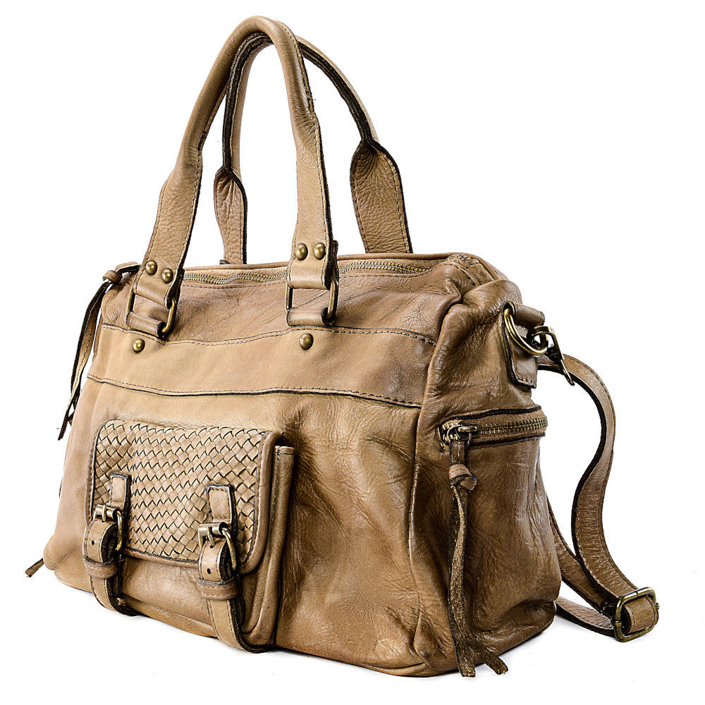 Sac en cuir vintage MISS EUGENIE Taupe