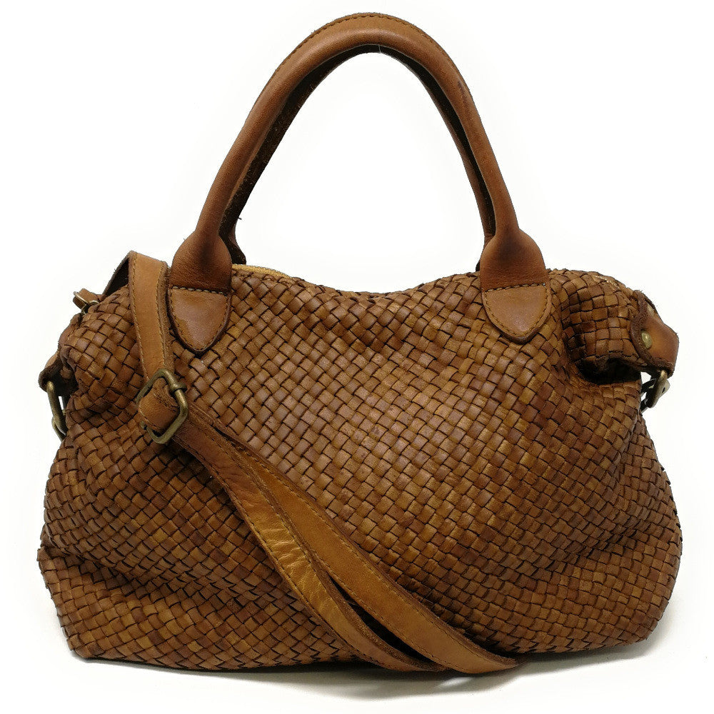 Sac à main en cuir vintage MISS ROSE Camel foncé