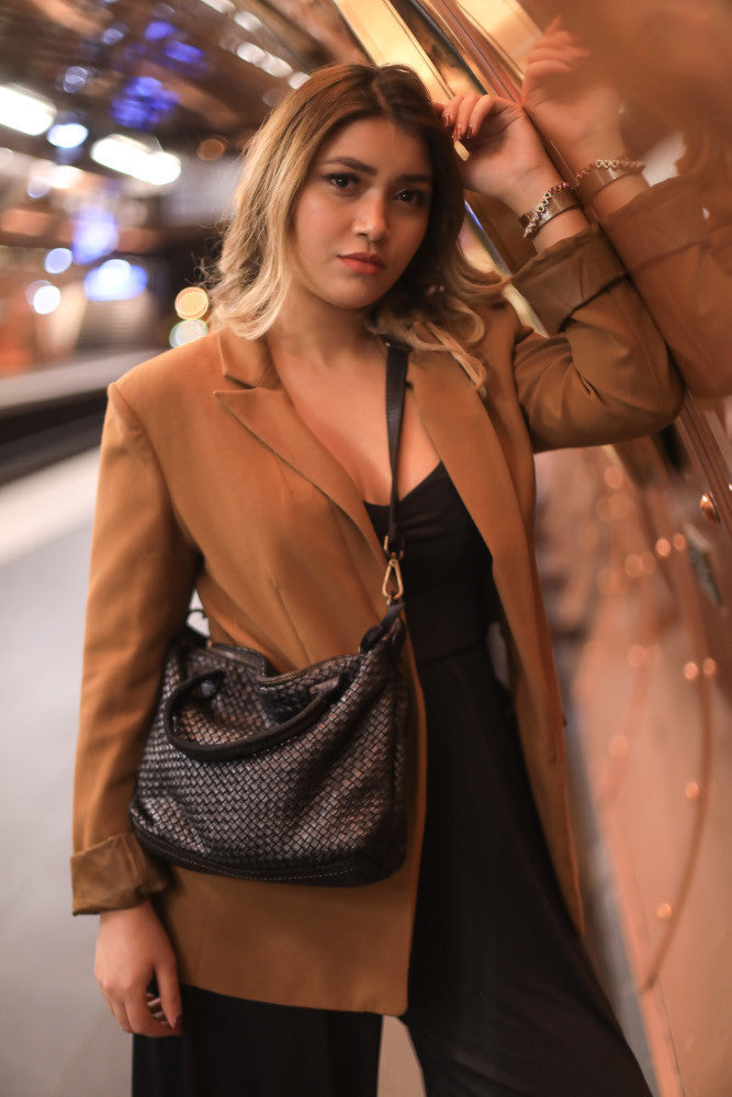 Sac à main en cuir vintage MISS ROSE Noir